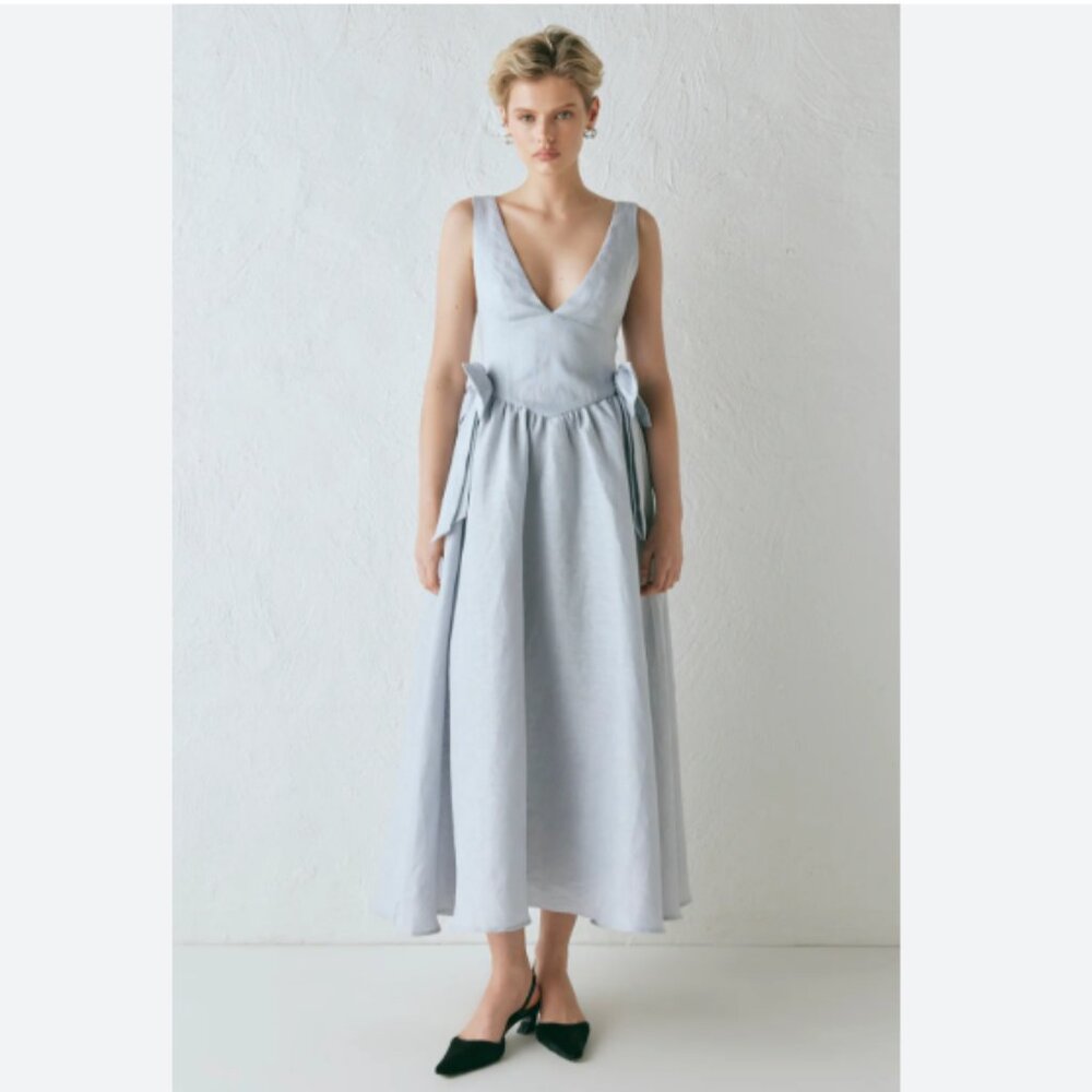 VRG GRL - Daphne Linen Midi Dress - Powder